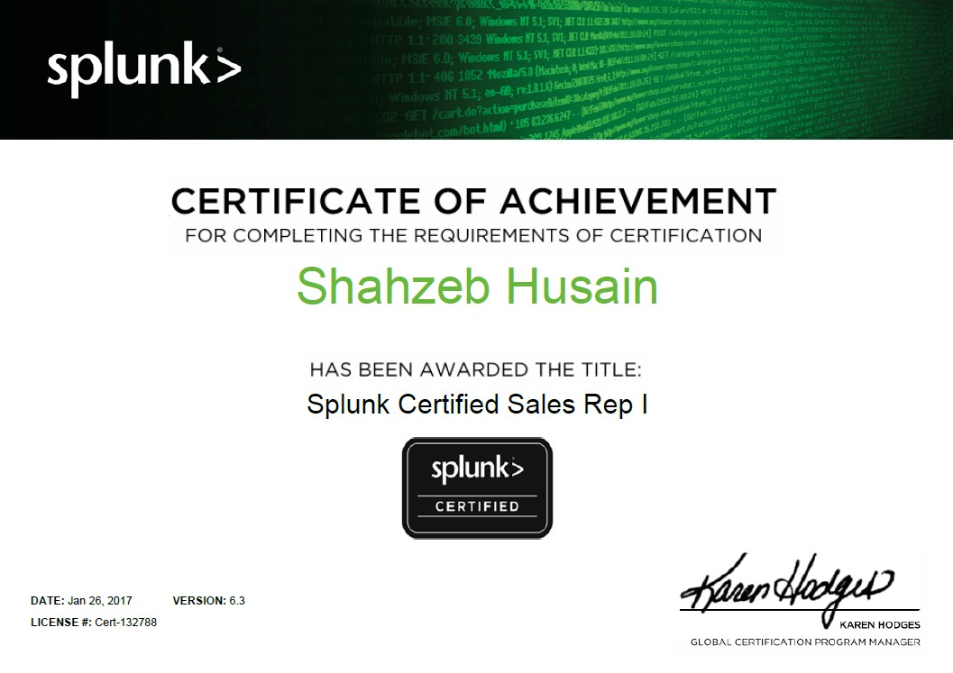 Splunk Certified Sales Rep I